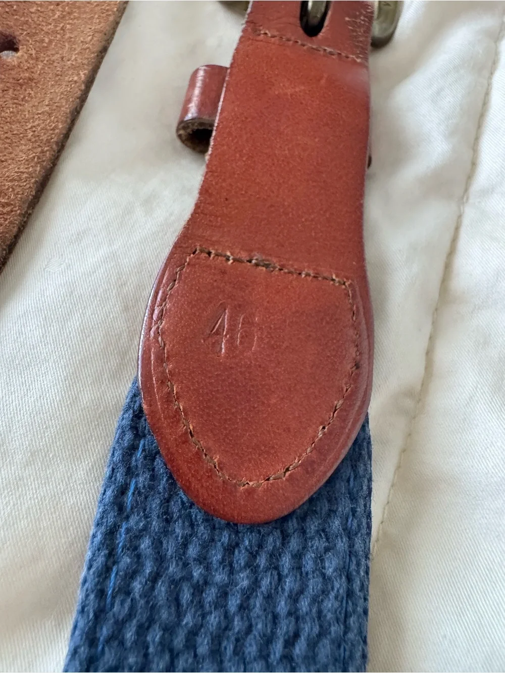 Vintage Navy Fish Embroidered Belt with Leather Trim – Size 46